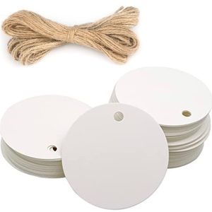 100PCS White Gift Tags with String 2'' Round Paper Tags with Holes